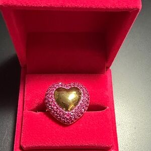 Kurt Geiger Gold Heart Ring with Pink Crystals